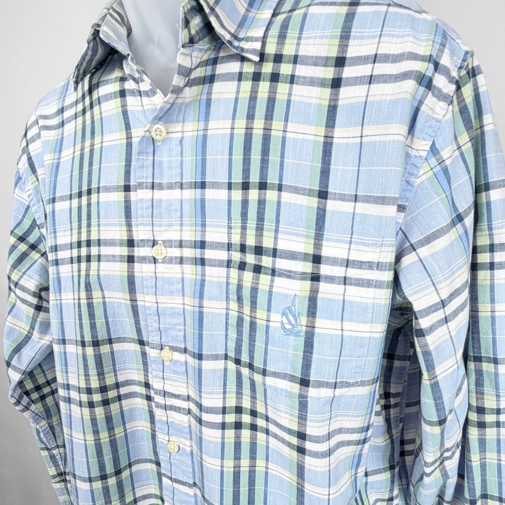 Nautica Heritage Plaid Button Down Shirt Mens M Blue Green Cotton Long Sleeve - Picture 3 of 8
